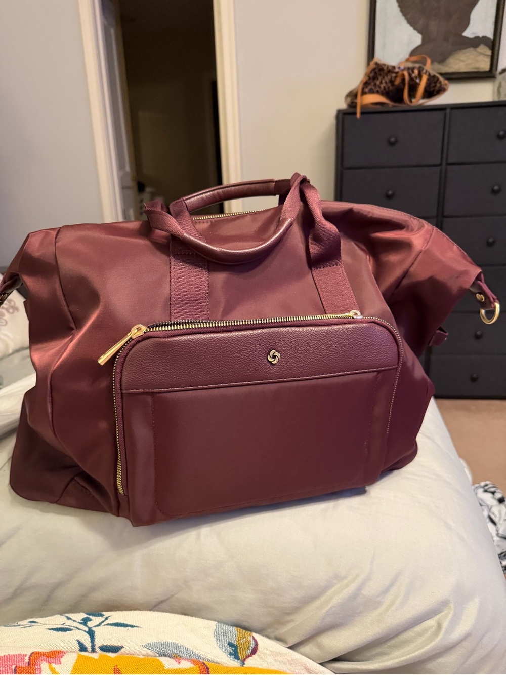Samsonite Burgundy Travel Duffel Bag with Front Zip Pocket